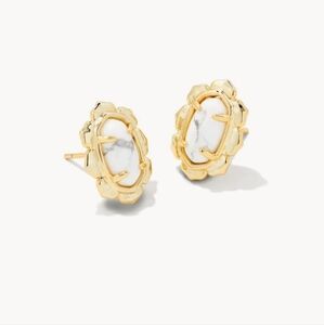Piper Gold Stud Earrings in White Howlite